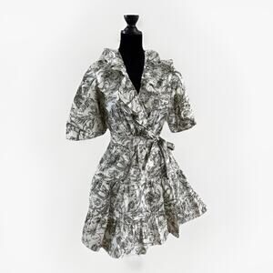 Caroline Constas Ruffled Wrap Mini Dress - S Green Cotton, Preppy Regency $425